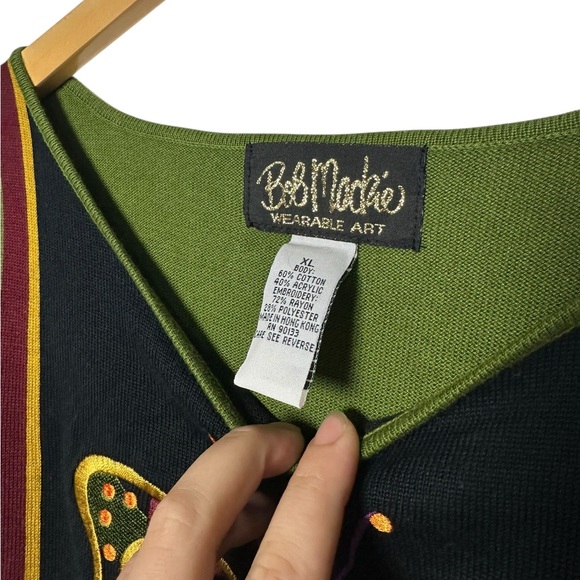 Bob Mackie Wearable Art Butterfly Embroidered Long Sleeve Tunic Green Size XL - Picture 3 of 4